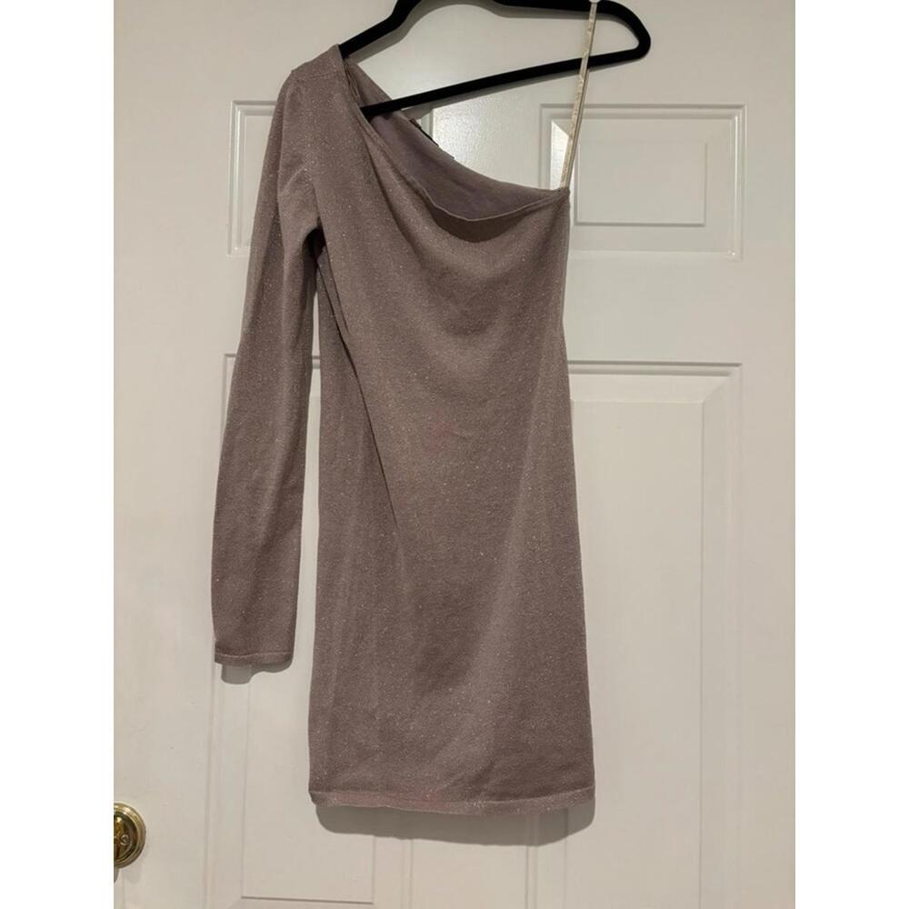 BCBG Maxizria copper and gold sparkle one sleeve dress sz M #1464